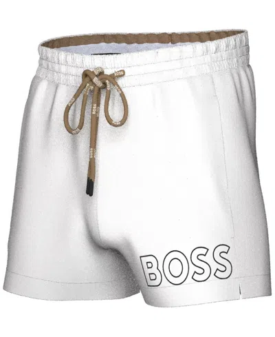 Hugo Boss Boss By  Men's Mooneye Outlined Logo Drawstring 3" Swim Trunks In White