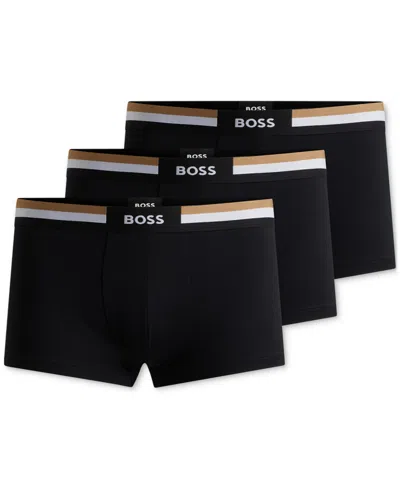 HUGO BOSS BOSS BY HUGO BOSS MEN'S MOTION 3-PK. STRIPE LOGO WAISTBAND TRUNKS