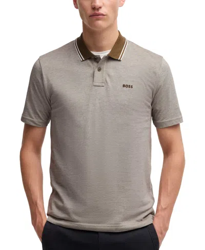 Hugo Boss Boss By  Men's Oxford Pique Logo Polo In Gray