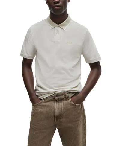 Hugo Boss Boss By  Men's Oxford Pique Logo Polo In Open Beige