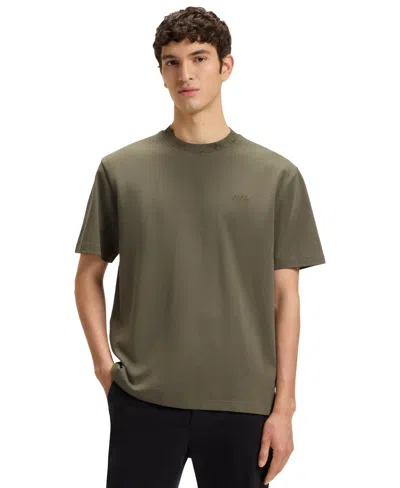Hugo Boss Boss By  Men's Patterned Collar Cotton-jersey T-shirt In Green