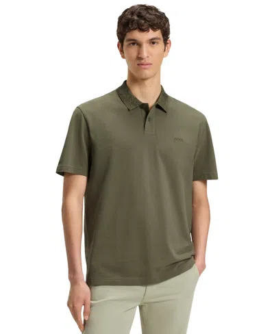 Hugo Boss Boss By  Men's Patterned Collar Cotton-pique Polo Shirt