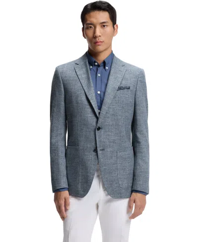 Hugo Boss Boss By  Men's Patterned Stretch-cotton Blend Regular-fit Blazer In Blue