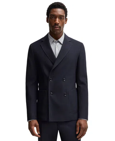 Hugo Boss Boss By  Men's Patterned Wool-blend Slim-fit Blazer In Dark Blue