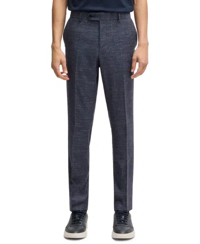 Hugo Boss Boss By  Men's Patterned Wool Blend Slim-fit Trousers In Dark Blue