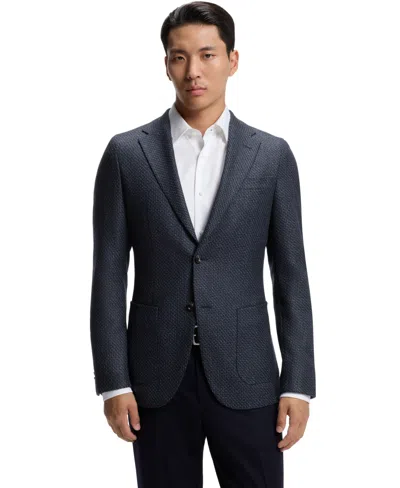 Hugo Boss Boss By  Men's Patterned Wool Slim-fit Jacket In Dark Blue