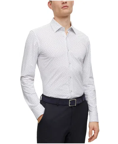 Hugo Boss Boss By  Men's Patterned Performance-stretch Slim-fit Dress Shirt In White