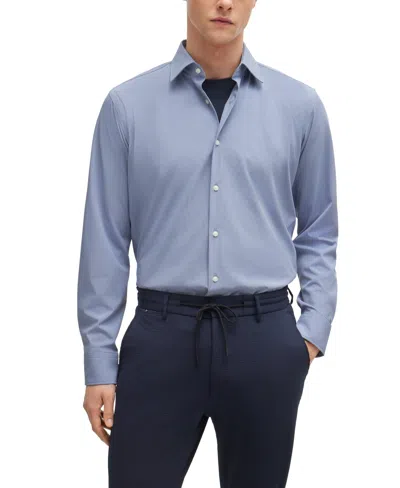 Hugo Boss Boss By  Men's Structured Performance-stretch Regular-fit Dress Shirt In Open Blue