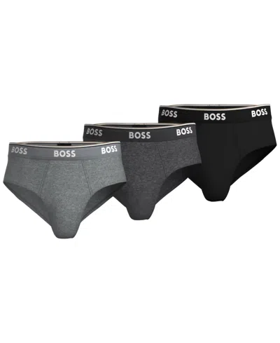 Hugo Boss Boss By  Men's Power 3-pack Tipped Logo Waistband Briefs In Gray