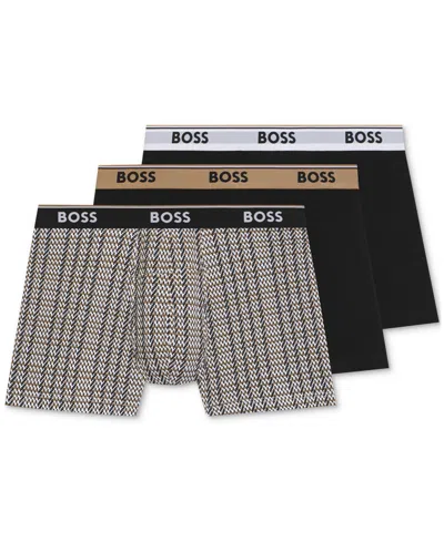 Hugo Boss Boss By  Men's Power 3-pk. Tipped Logo Waistband Boxer Briefs In Black