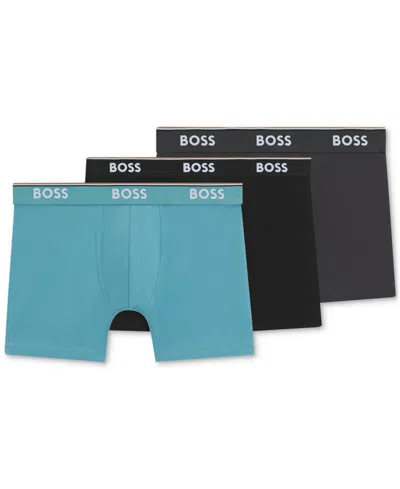 Hugo Boss Boss By  Men's Power 3-pk. Tipped Logo Waistband Boxer Briefs In Blue