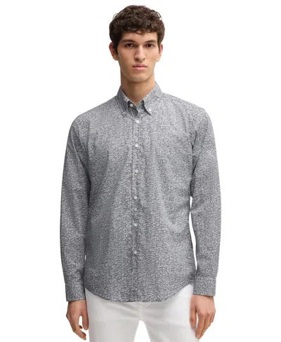 Hugo Boss Boss By  Men's Printed Cotton Poplin Regular-fit Shirt In Dark Blue