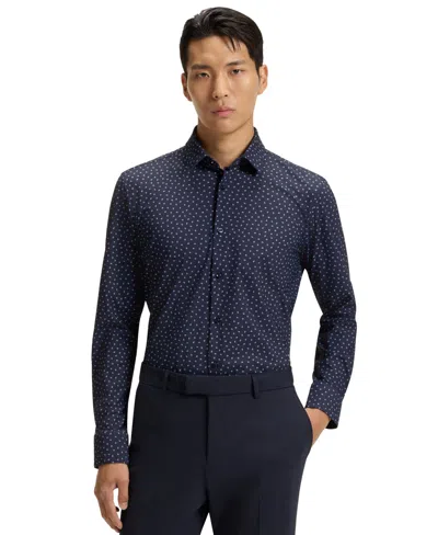 Hugo Boss Boss By  Men's Printed Performance-stretch Slim-fit Dress Shirt In Blue