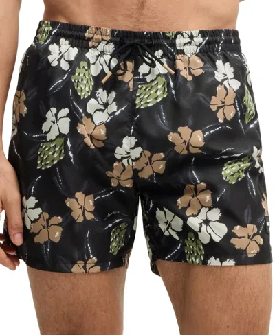 Hugo Boss Boss By  Men's Printed Quick-drying Swim Shorts In Black