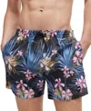 Hugo Boss Tropical-print Quick-drying Swim Shorts With Logo Badge In Black
