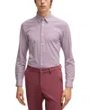 Hugo Boss Slim-fit Shirt With Kent Collar In Printed Material In Open Pink