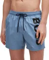 Hugo Boss Vertical-logo-print Swim Shorts In Quick-dry Poplin In Open Blue