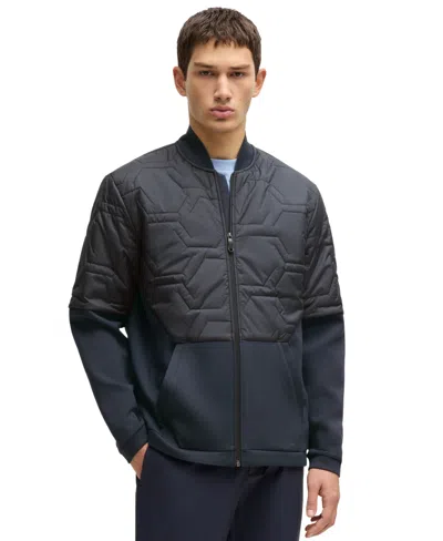 Hugo Boss Boss By  Men's Quilted Hybrid Jacket In Dark Blue