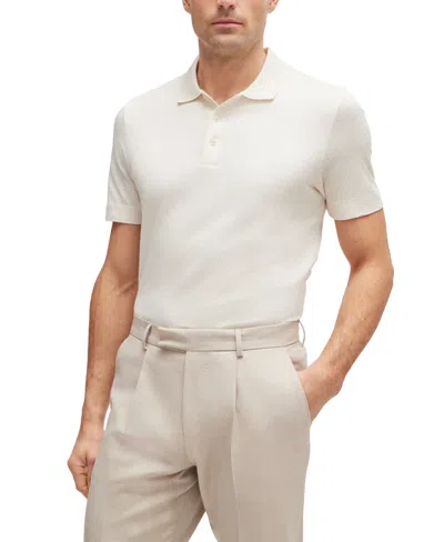 Hugo Boss Boss By  Men's Quilted Regular-fit Polo Shirt In Open White