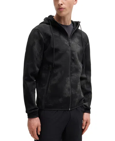 Hugo Boss Boss By  Men's Reflective Artwork Zip-up Hoodie In Black