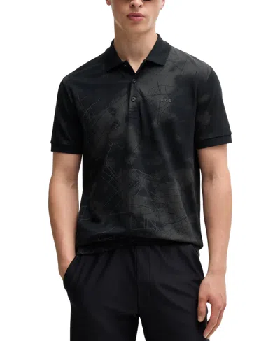 Hugo Boss Polo Shirt With Decorative Reflective Print In Black