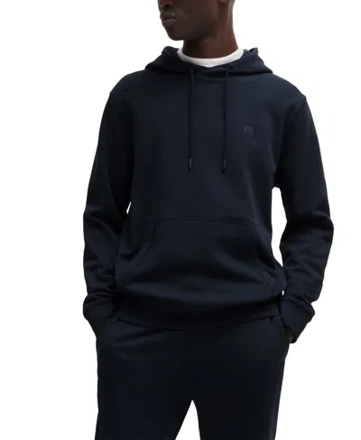 Hugo Boss Boss By  Men's Regular-fit Cotton Terry Logo Patch Hoodie In Dark Blue