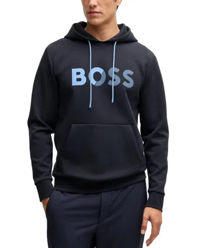 Hugo Boss Boss By  Men's Regular-fit Logo Print Hoodie In Dark Blue