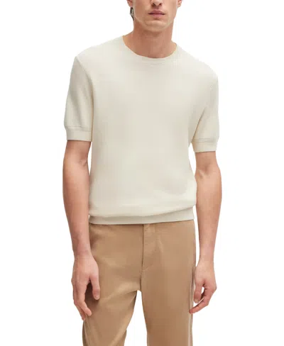 Hugo Boss Boss By  Men's Regular-fit Short Sleeved Sweater In Open White