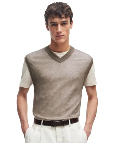 Hugo Boss Boss By  Men's Regular Fit Wool-blend Sleeveless Sweater In Open Beige