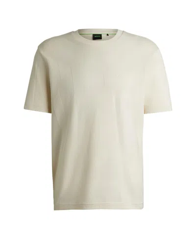 Hugo Boss Cotton-jacquard Regular-fit T-shirt With Seasonal Artwork In Open White