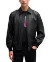 Hugo Boss Relaxed-fit Bomber Jacket In Treated Leather In Black