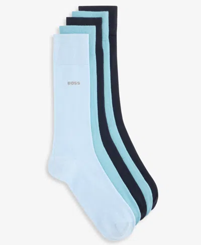 Hugo Boss Boss By  Men's Ribbed-cuff Logo Crew Socks, 5-pack In Blue Assorted