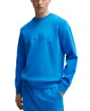 Hugo Boss Stretch-cotton Sweatshirt With Sandwich Logo In Open Blue