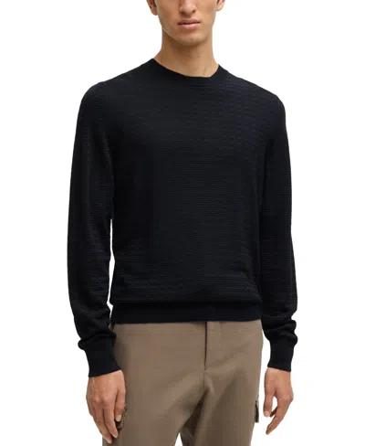 Hugo Boss Boss By  Men's Silk Regular-fit Knit Structure Sweater In Dark Blue