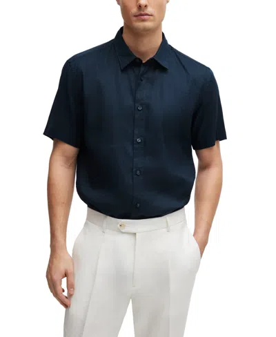 Hugo Boss Boss By  Men's Stretch-linen Chambray Slim-fit Dress Shirt In Dark Blue