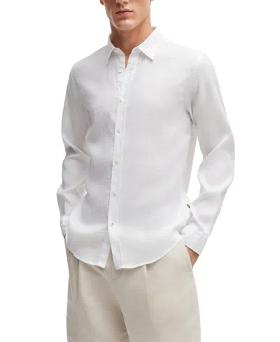 Hugo Boss Boss By  Men's Stretch-linen Chambray Slim-fit Dress Shirt In White