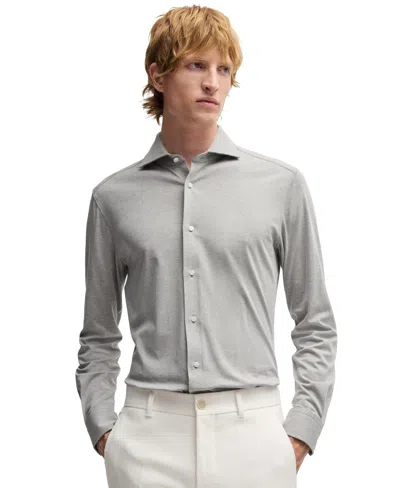 Hugo Boss Boss By  Men's Slim-fit Cotton-blend Shirt In Heather Gray
