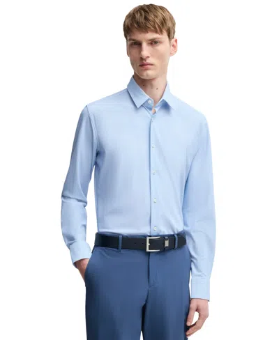 Hugo Boss Boss By  Men's Slim-fit Geometric Print Performance Shirt In Blue