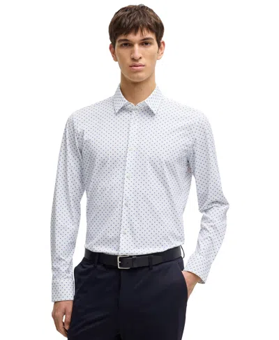 Hugo Boss Boss By  Men's Slim-fit Geometric Print Performance Shirt In Open Blue