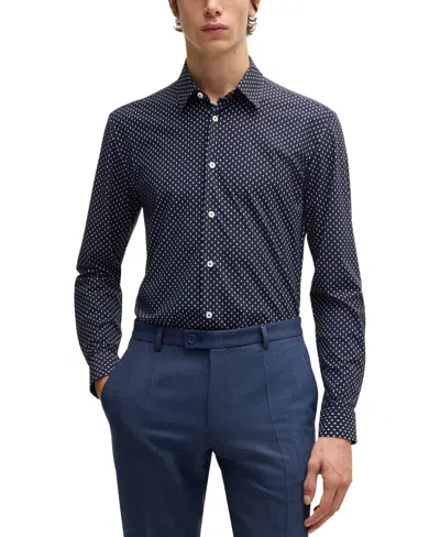 Hugo Boss Boss By  Men's Slim-fit Geometric Print Shirt In Navy