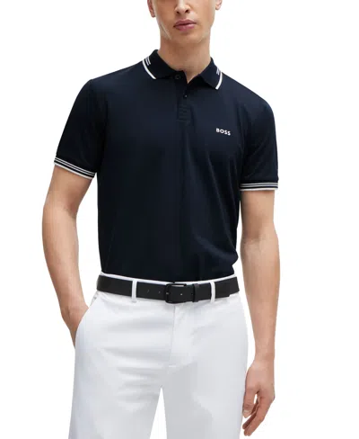 Hugo Boss Boss By  Men's Stretch-cotton Slim-fit Polo In Dark Blue