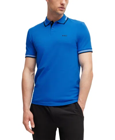 Hugo Boss Boss By  Men's Stretch-cotton Slim-fit Polo In Open Blue