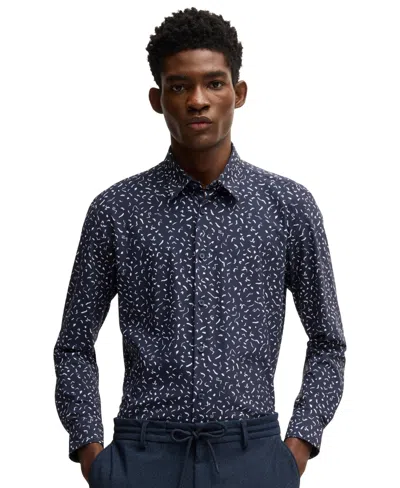 Hugo Boss Boss By  Men's Slim-fit Printed Performance Shirt In Navy