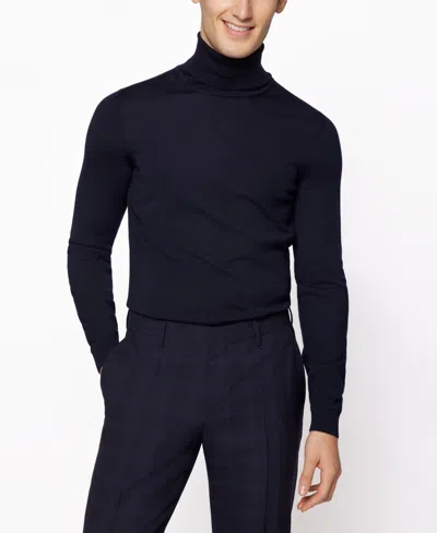 Hugo Boss Boss By  Men's Slim-fit Rollneck Merino Wool Sweater In Dark Blue