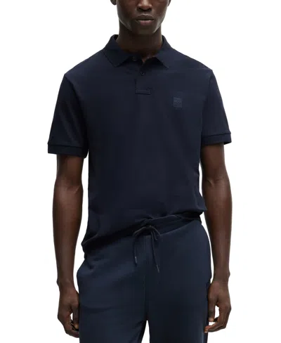 Hugo Boss Boss By  Men's Slim-fit Stretch-cotton Logo Patch Polo Shirt In Blue