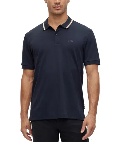 Hugo Boss Boss By  Men's Slim-fit Striped Collar Polo In Dark Blue