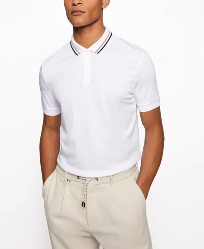 Hugo Boss Boss By  Men's Slim-fit Striped Collar Polo In White