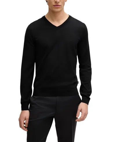 Hugo Boss Boss By  Men's Slim-fit Merino Wool V-neck Sweater In Black