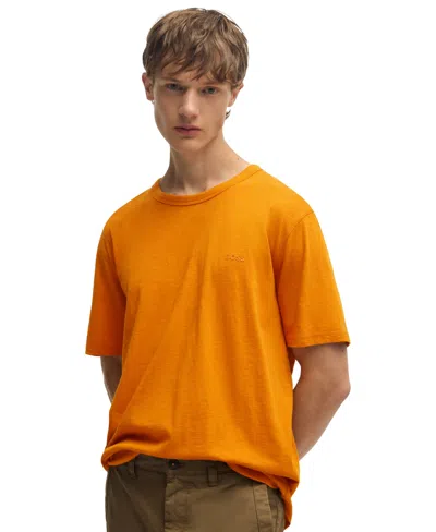 Hugo Boss Boss By  Men's Slub-cotton Logo Detail T-shirt In Orange