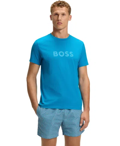 Hugo Boss Boss By  Men's Spf 50+ Uv Protection Cotton-jersey T-shirt In Blue